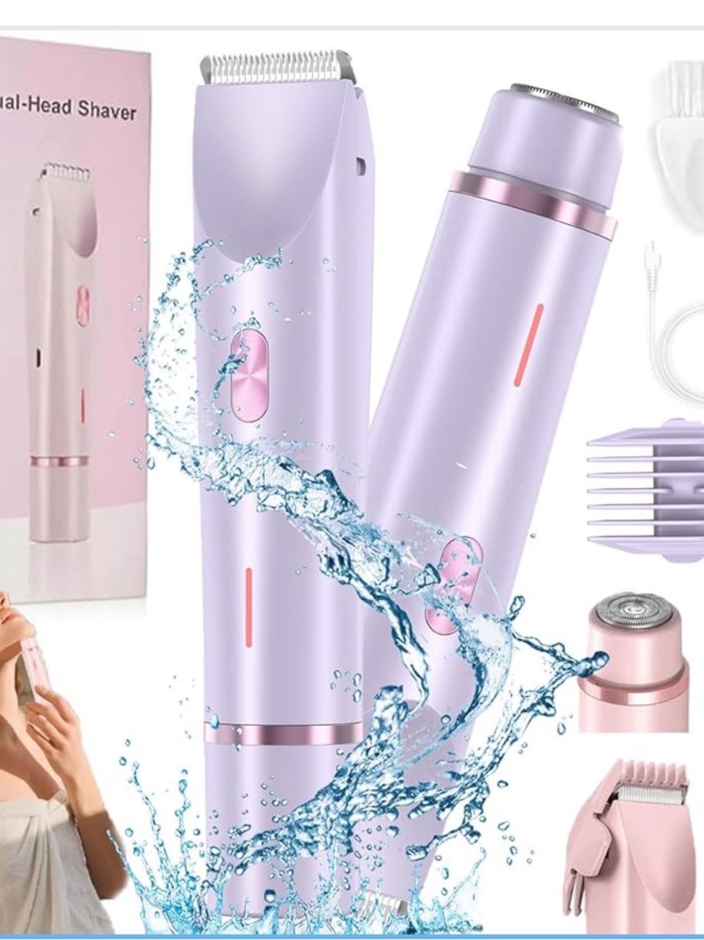 New Comfort 2 in 1 Electric Lady Shaver, Portable Hair Trimmer Women with 2 Trim